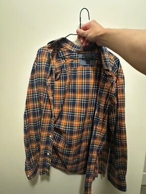 Banana Republic Men's Blue & Orange Plaid Long-Sleeve Button-Down Shirt